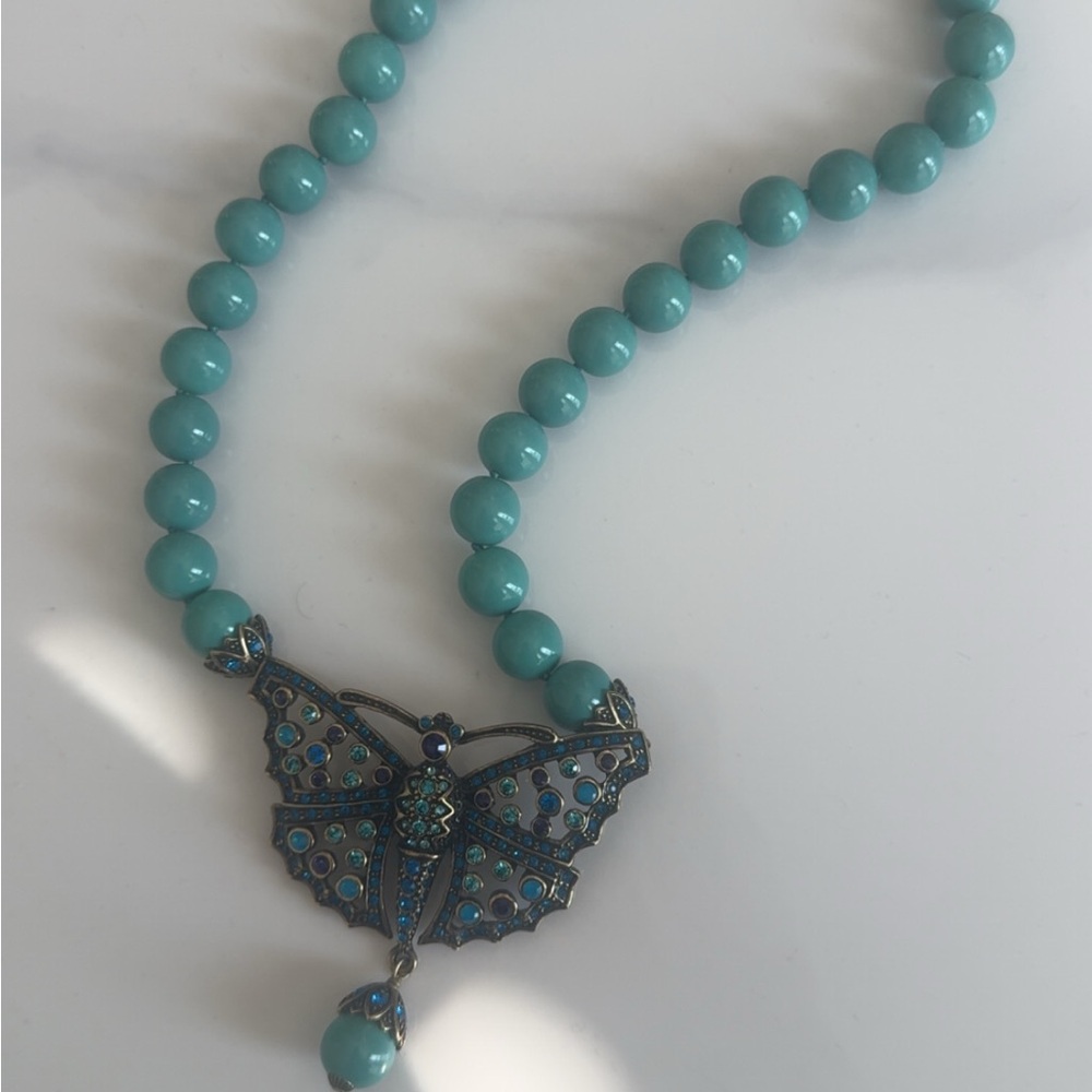 Heidi Daus  Faux Turquoise Beads Butterfly Crystal Rhinestone Necklace
